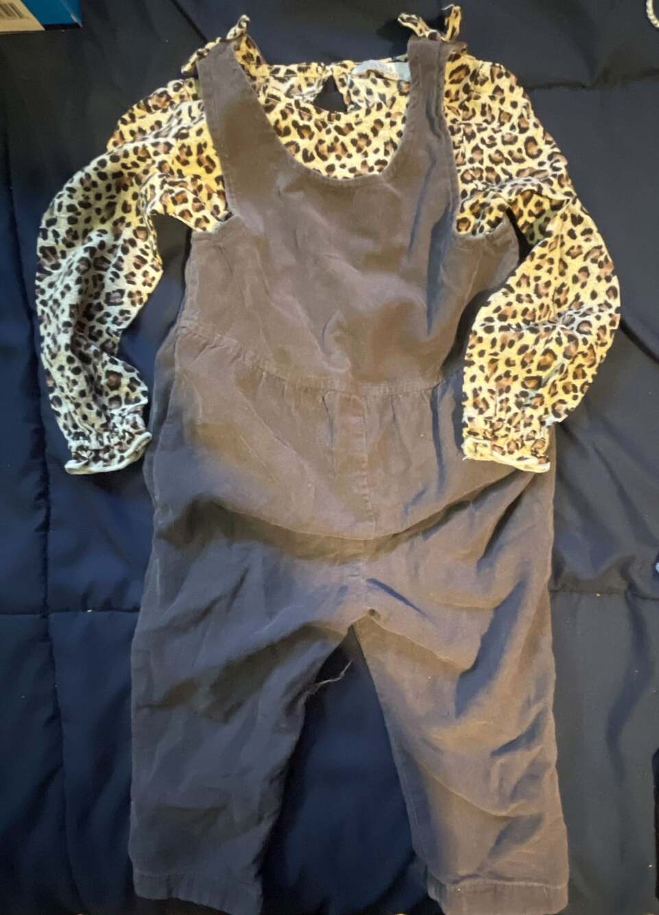 FG4 London Overalls Set Size 1-1.5 Yrs Corduroy Leopard Print Outfit